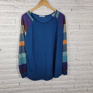 Harhay Womens Top XXL Plus Long Sleeve Blue Purple Stripe Knit BLU176E